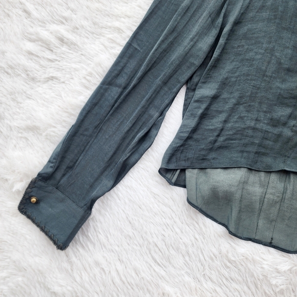 Naked Zebra Dark Green Silky Button Front Top - Picture 4 of 8